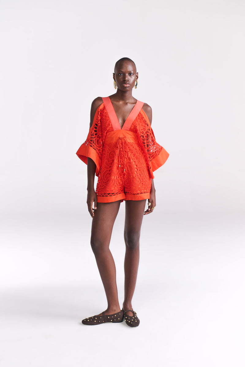 Tangerine Guipure Lace Playsuit (PETITE)