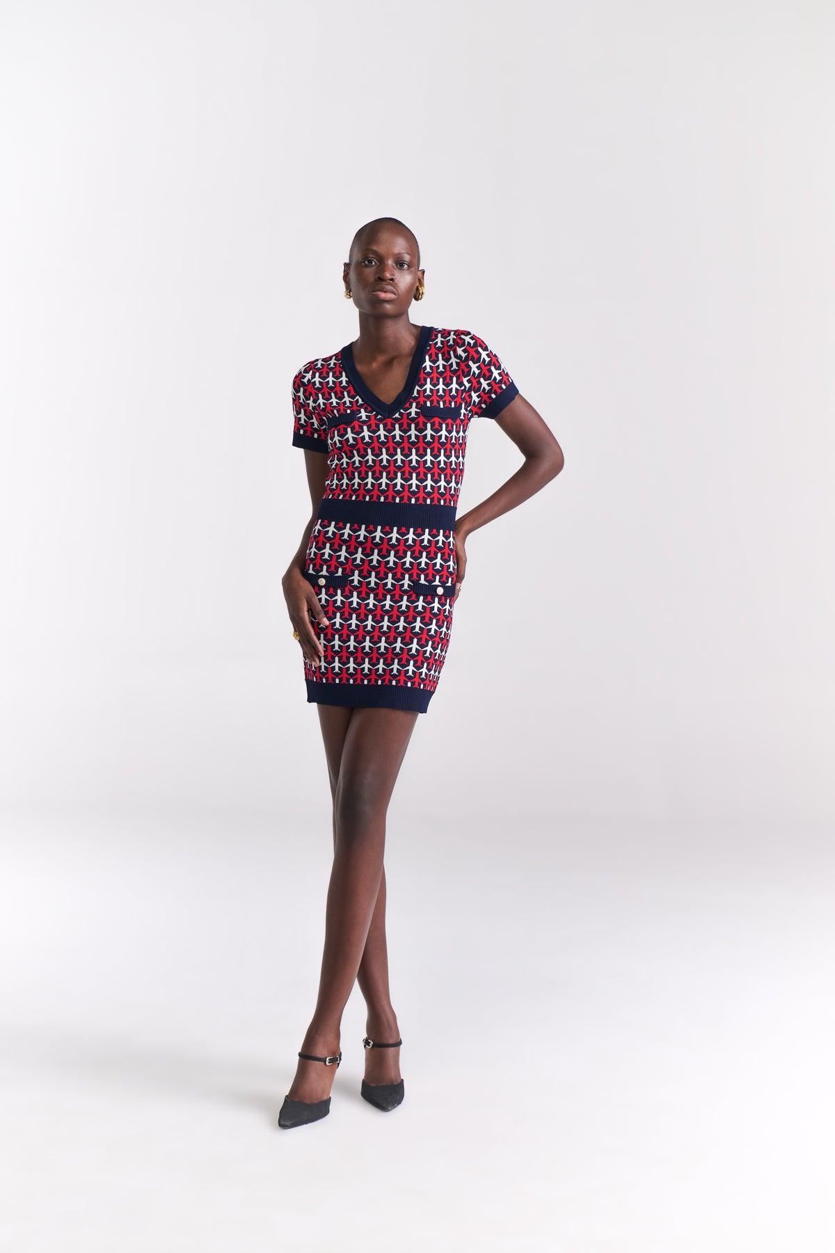 Airplane Motif Knit Dress
