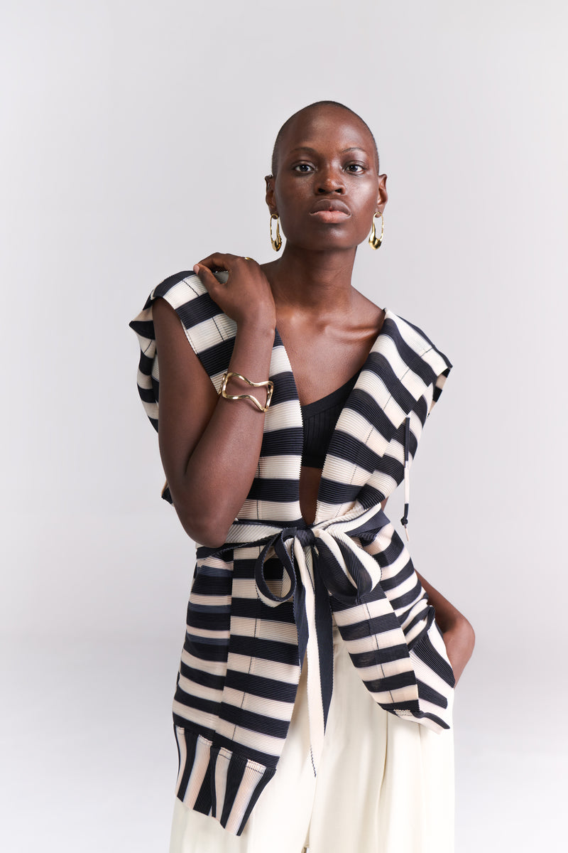Striped Crinkled Hoodie Jacket - Tastes Like Couture
