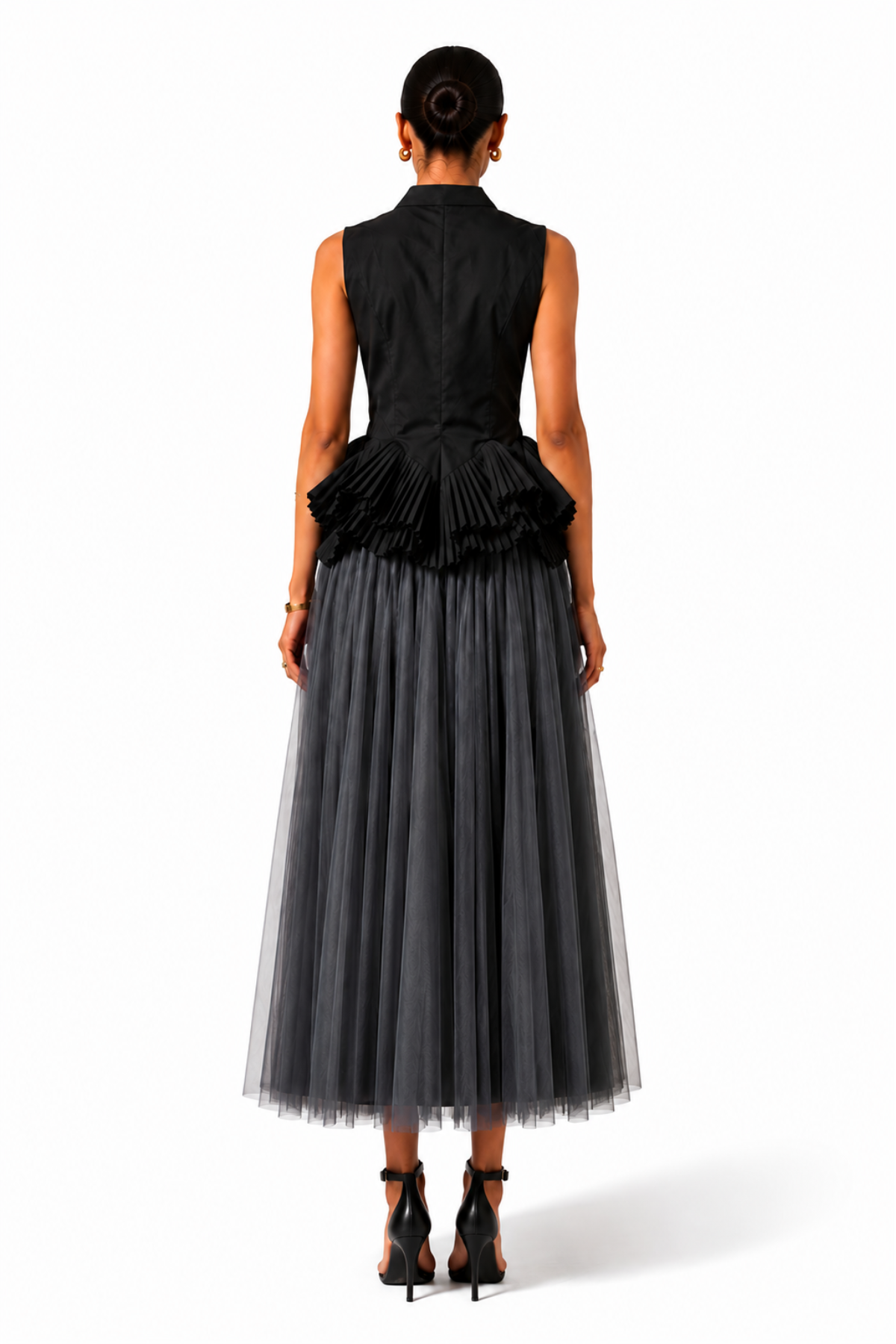 Charcoal Grey Tulle Midi Skirt