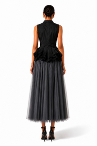 Charcoal Grey Tulle Midi Skirt