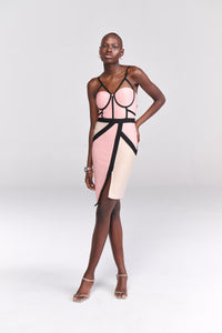 Soft Blush and Nude Colourblock Bodycon Dress - Tastes Like Couture