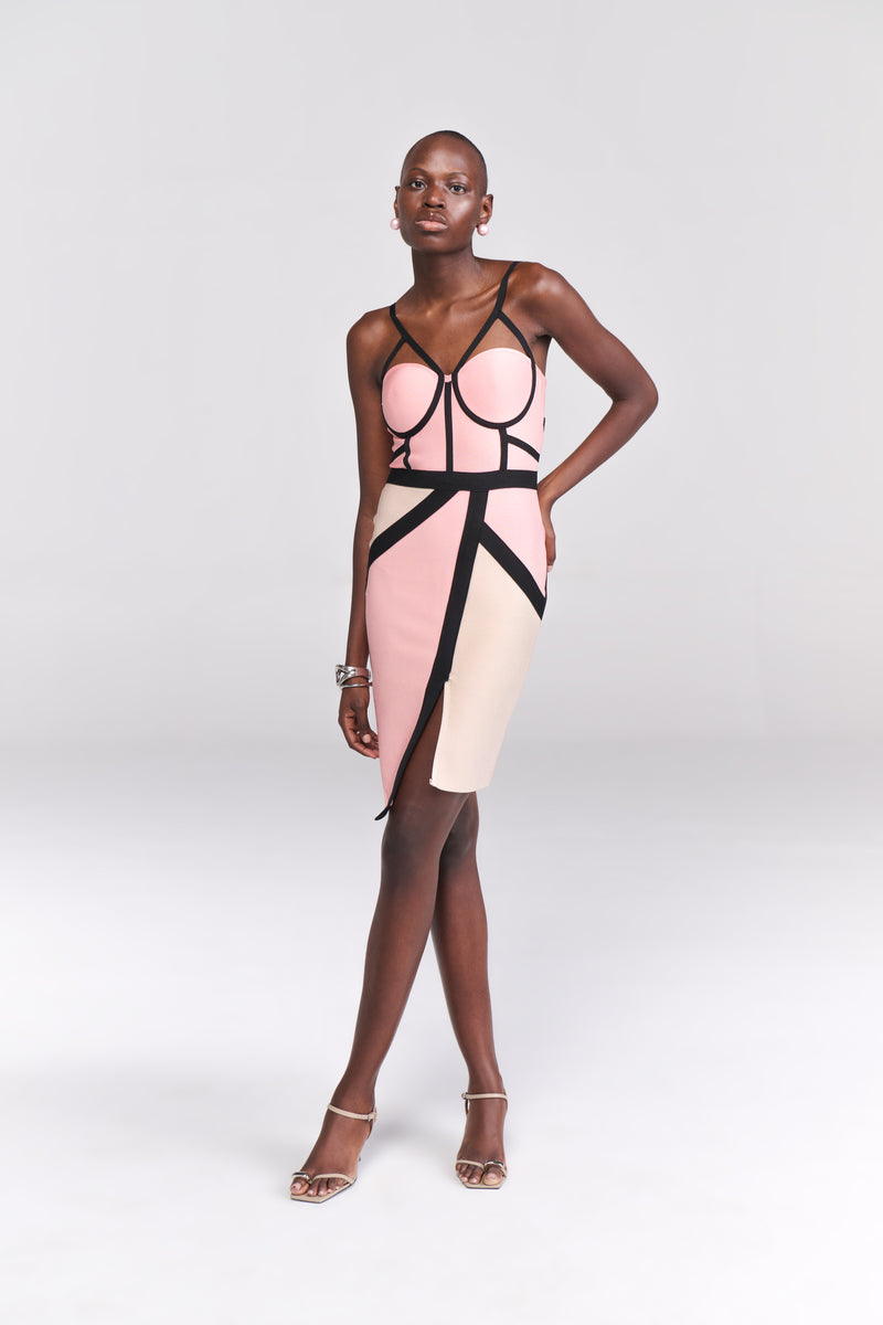 Soft Blush and Nude Colourblock Bodycon Dress - Tastes Like Couture