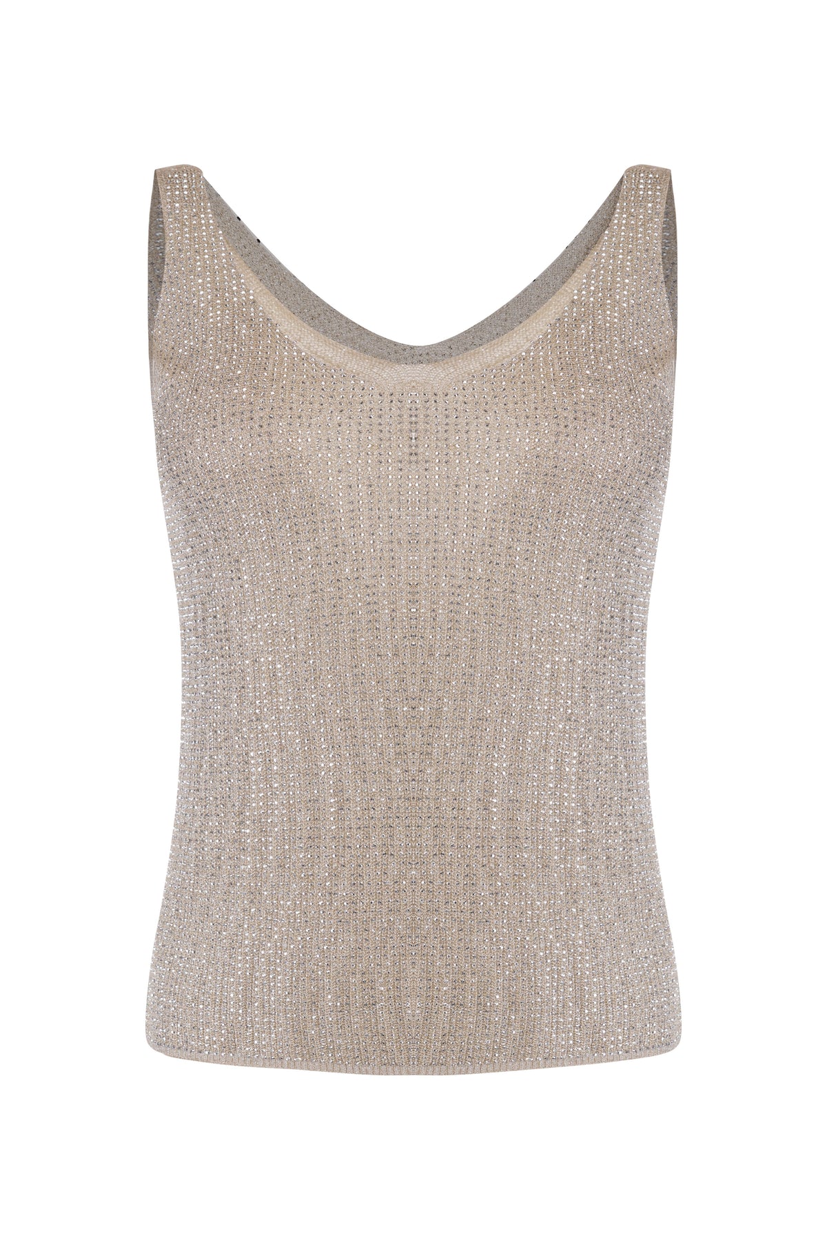 Beige Rhinestone Knit Tank Top