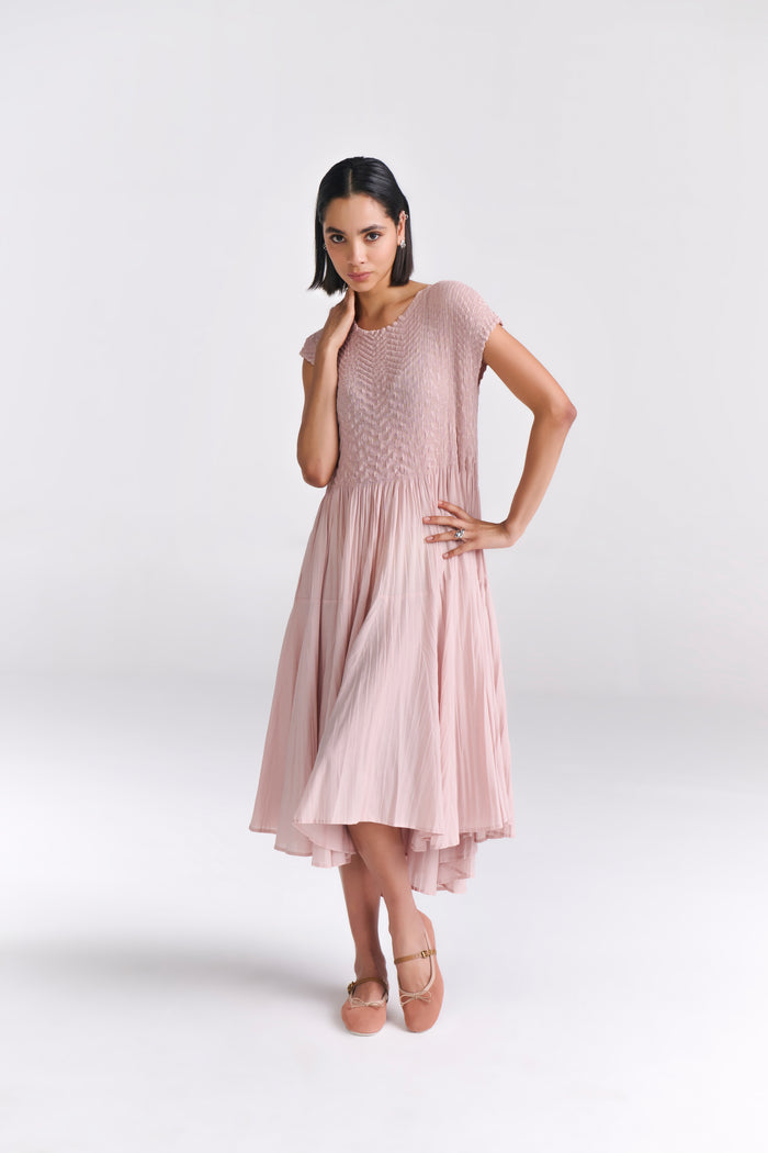 Blush Pink Crinkled Midi Dress