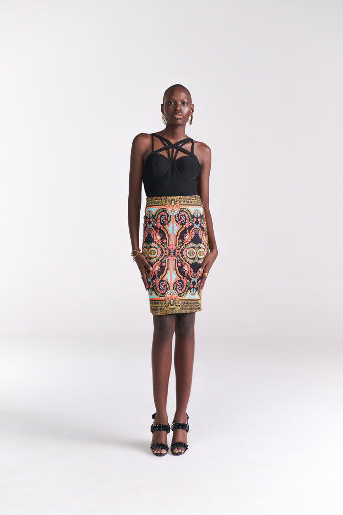 Baroque Print Pencil Skirt