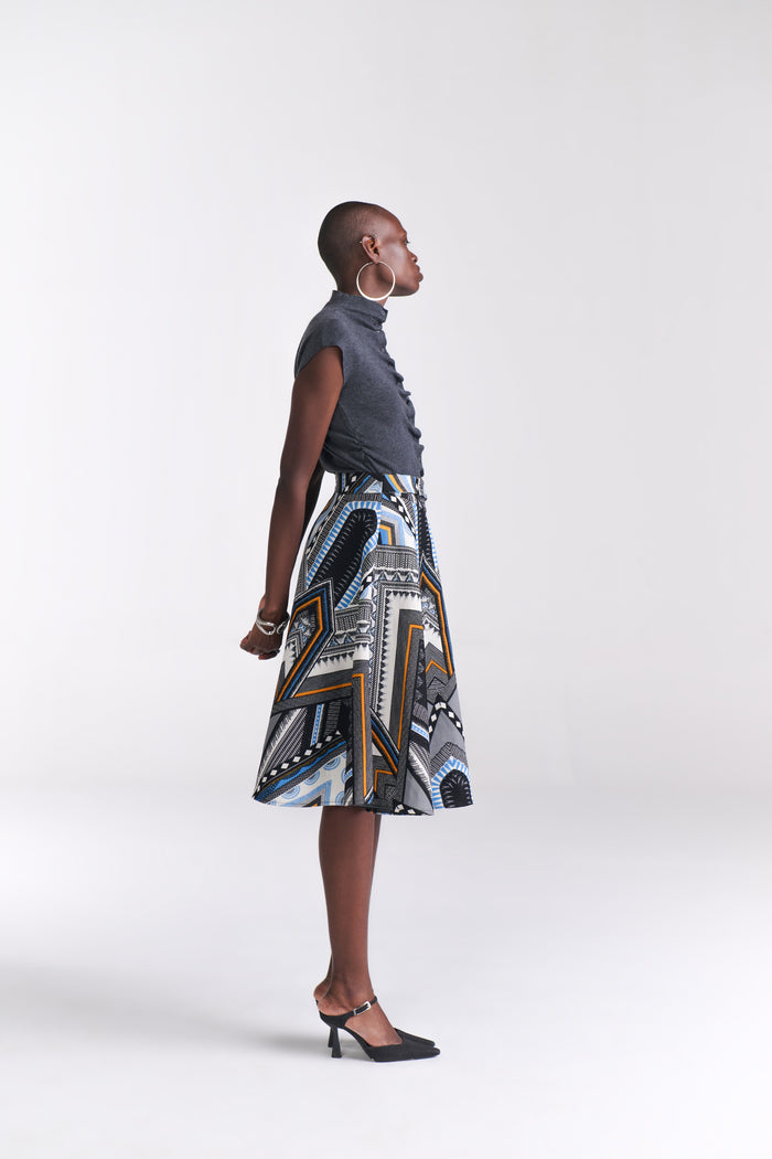 Geometric Print A-Line Midi Skirt