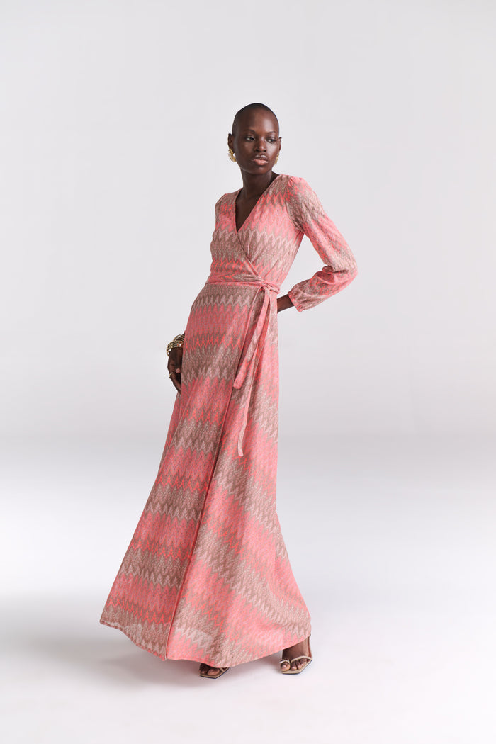 Coral Tone Chevron Knit Maxi Dress