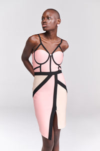 Soft Blush and Nude Colourblock Bodycon Dress - Tastes Like Couture