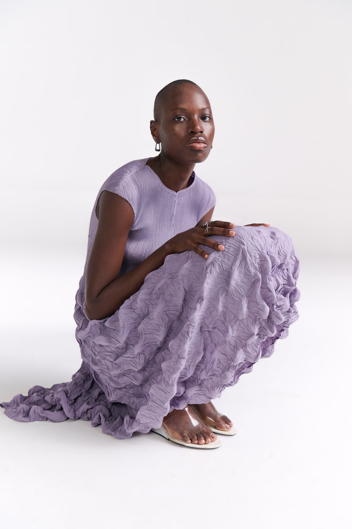 Lavender Crinkled Midi Dress