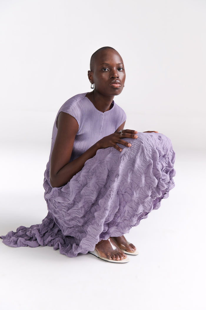 Lavender Crinkled Midi Dress
