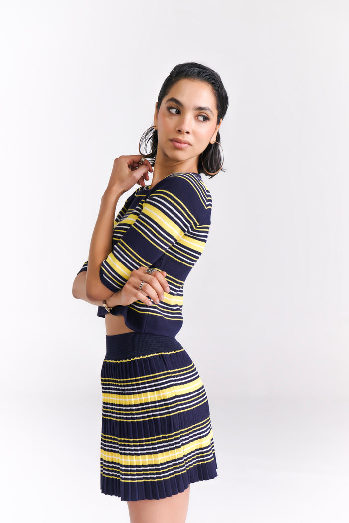 Stripe Knit Pleated Skirt & Top Coord