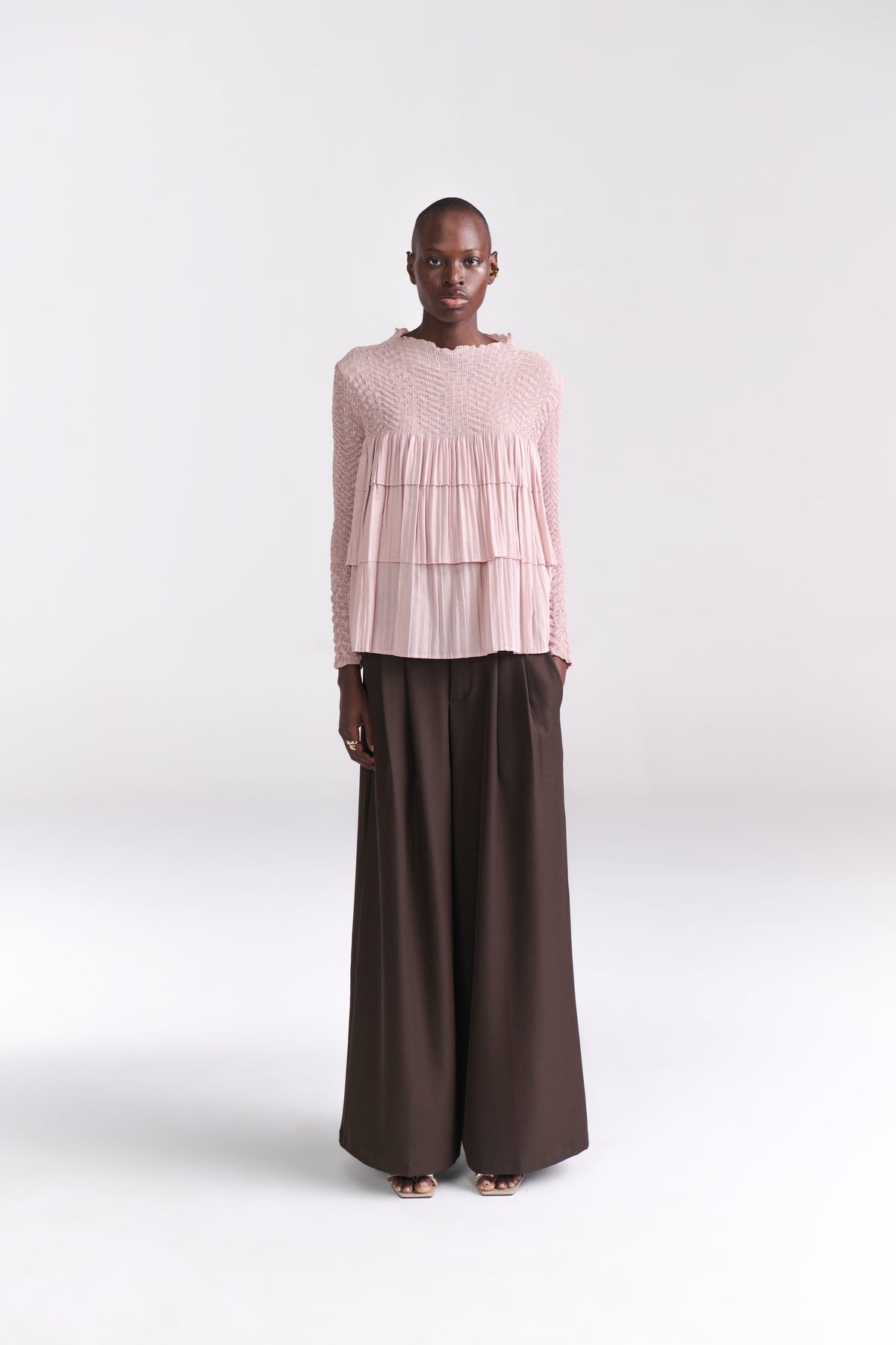 Blush Pink Crinkled Full Sleeves Top