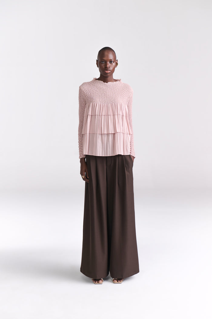 Blush Pink Crinkled Full Sleeves Top