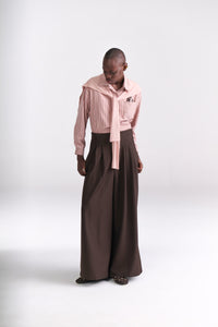 Blush Pink Striped Sand-Silk finish Shirt with Mock Sweater