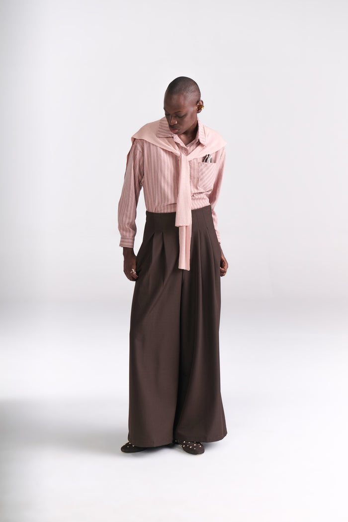 Blush Pink Striped Sand-Silk finish Shirt with Mock Sweater