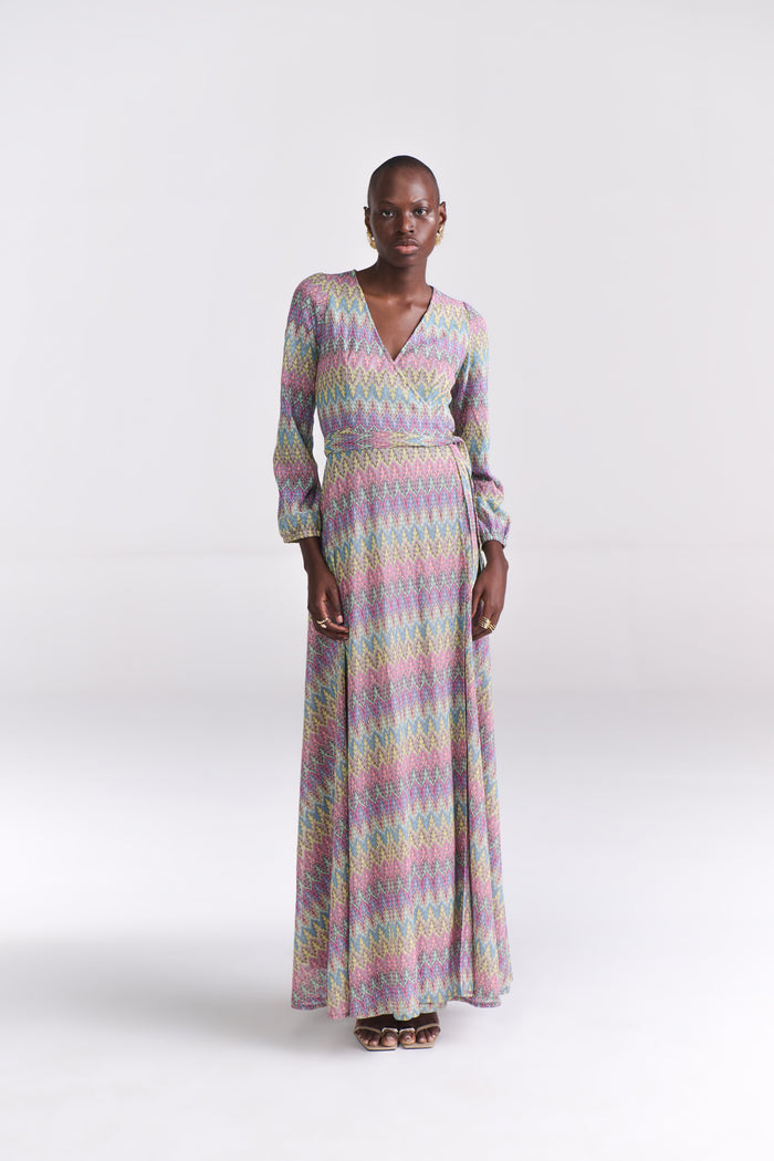 Pastel Tone Chevron Knit Maxi Dress