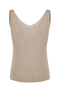 Beige Rhinestone Knit Tank Top