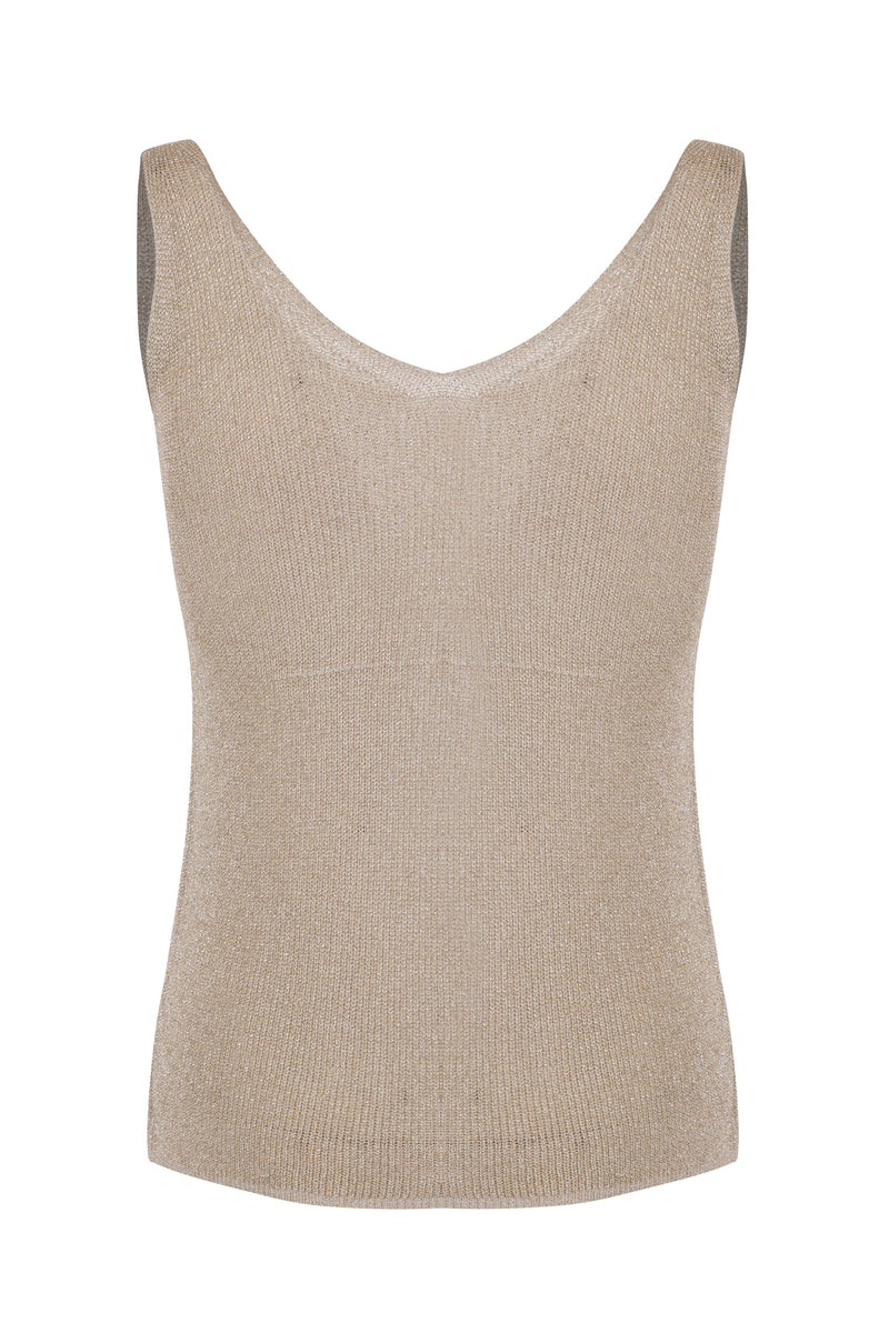 Beige Rhinestone Knit Tank Top