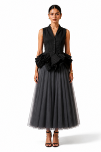 Charcoal Grey Tulle Midi Skirt