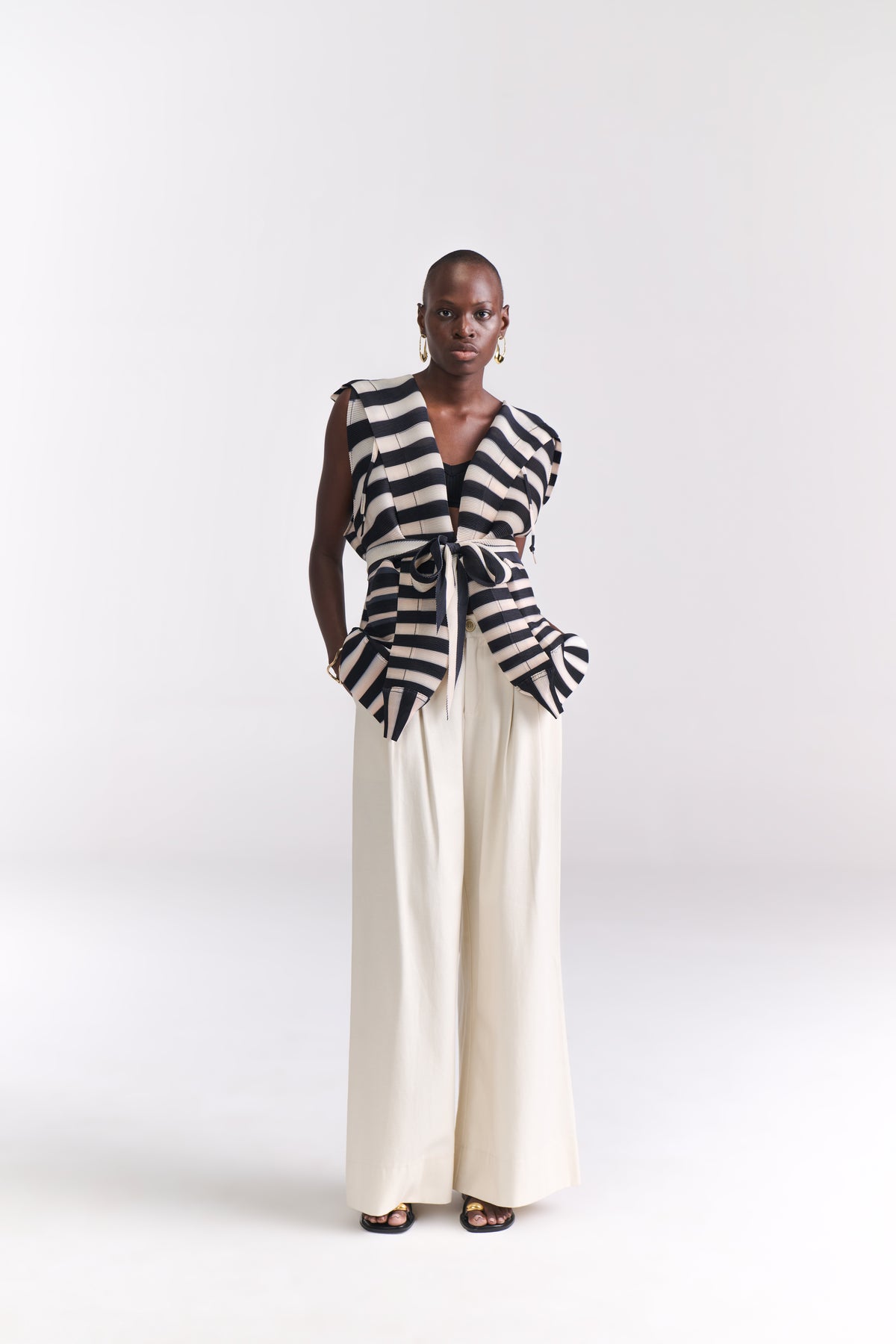 Striped Crinkled Hoodie Jacket - Tastes Like Couture