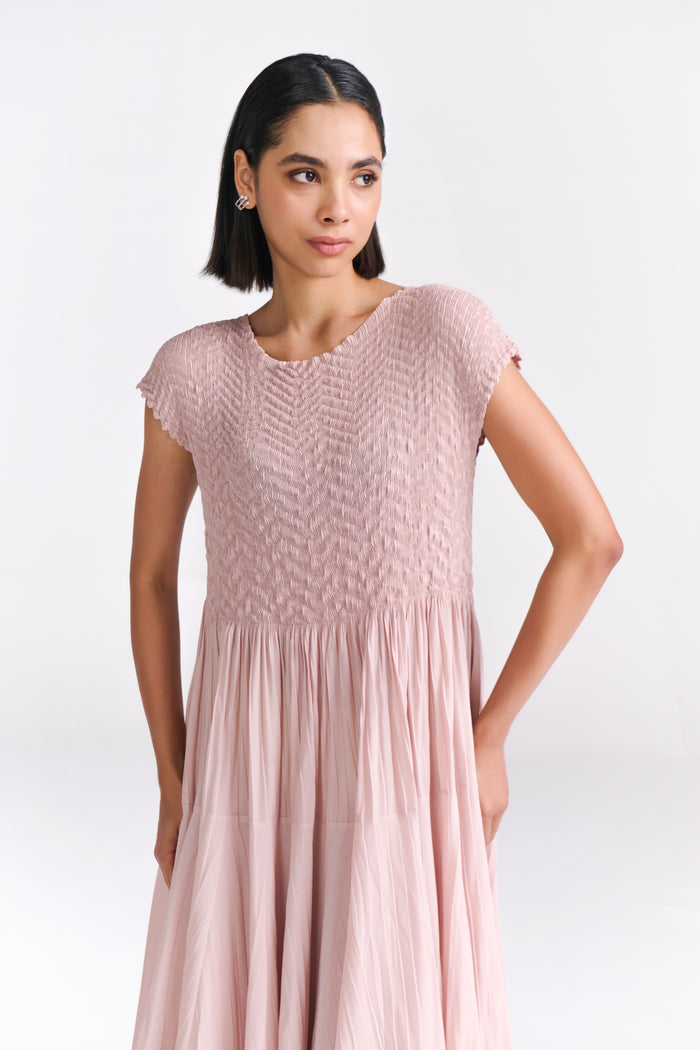 Blush Pink Crinkled Midi Dress