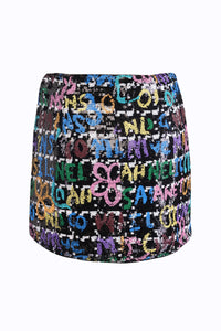 Graffiti Sequin Black Mini Skirt - Tastes Like Couture