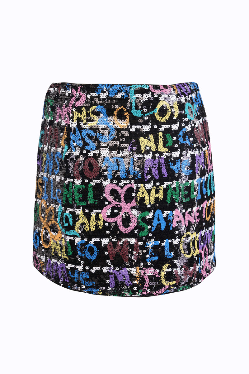 Graffiti Sequin Black Mini Skirt - Tastes Like Couture