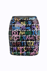 Graffiti Sequin Black Mini Skirt - Tastes Like Couture
