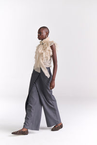 Grey Overlap Tailored Pants - Tastes Like Couture