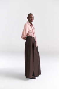 Blush Pink Striped Sand-Silk finish Shirt with Mock Sweater