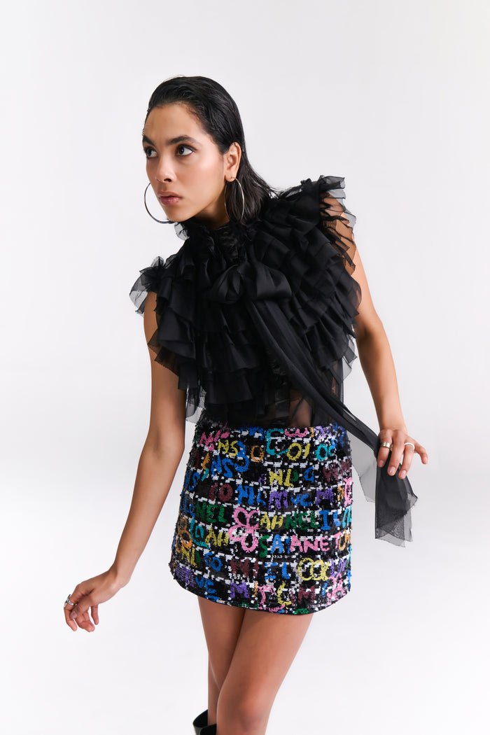 Graffiti Sequin Black Mini Skirt - Tastes Like Couture