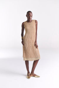 Crinkled Lace Nude Midi Dress - Tastes Like Couture