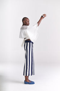 White Crop Top with Ruffled Sleeves & Back Tie-Up Detail
