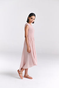 Blush Pink Crinkled Midi Dress