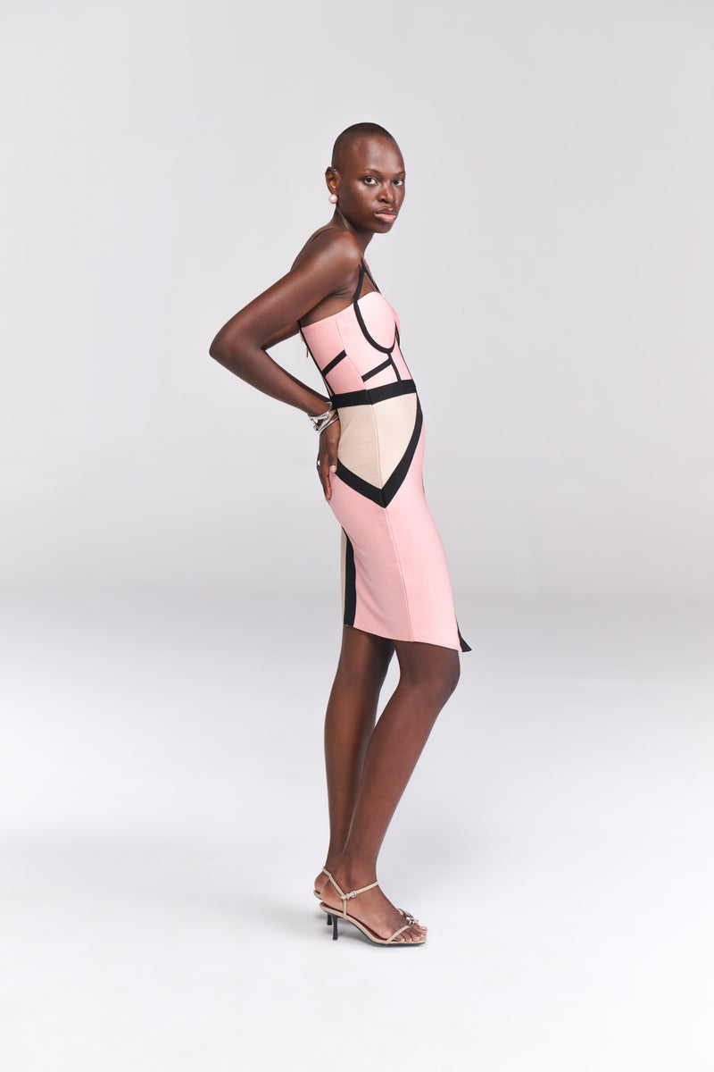 Soft Blush and Nude Colourblock Bodycon Dress - Tastes Like Couture