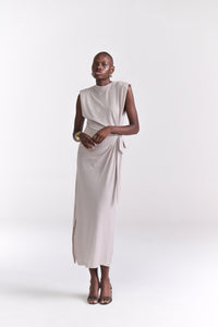 Grey Maxi Dress With Side Tie-Up Detail