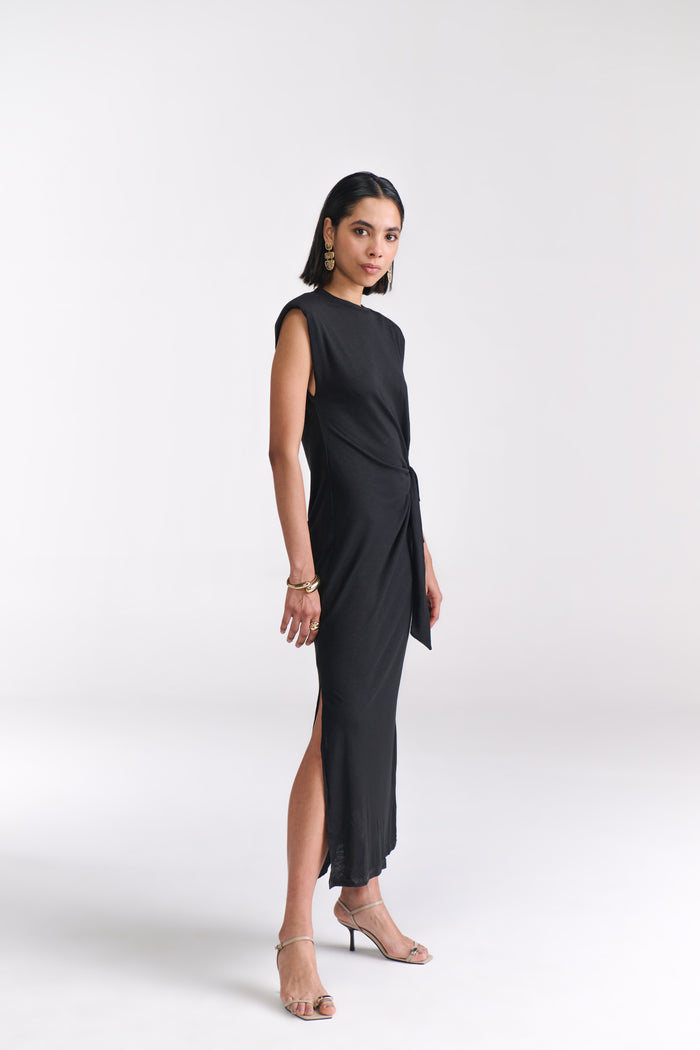 Black Maxi Dress With Side Tie-Up Detail - Tastes Like Couture