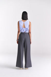 Blue Pinstripe Top with Open Back Tie Detail - Tastes Like Couture