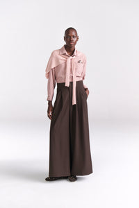 Blush Pink Striped Sand-Silk finish Shirt with Mock Sweater
