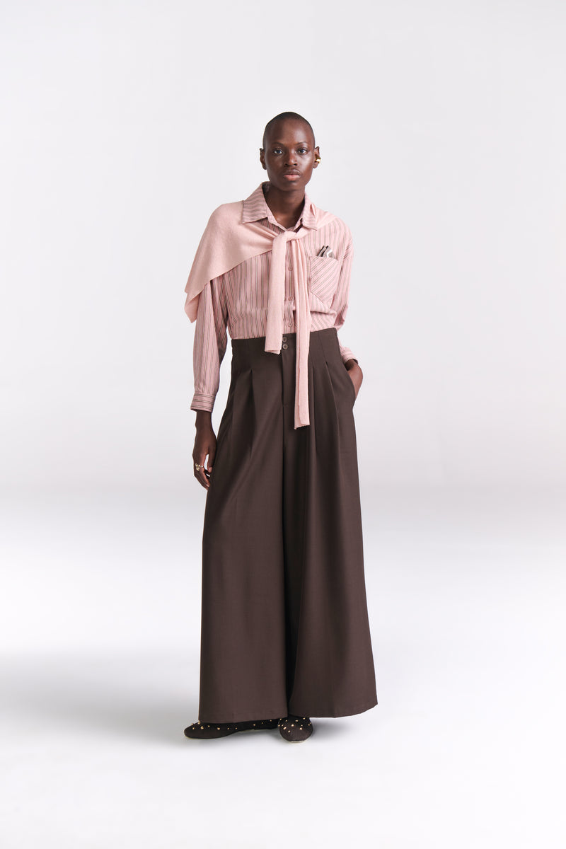 Blush Pink Striped Sand-Silk finish Shirt with Mock Sweater