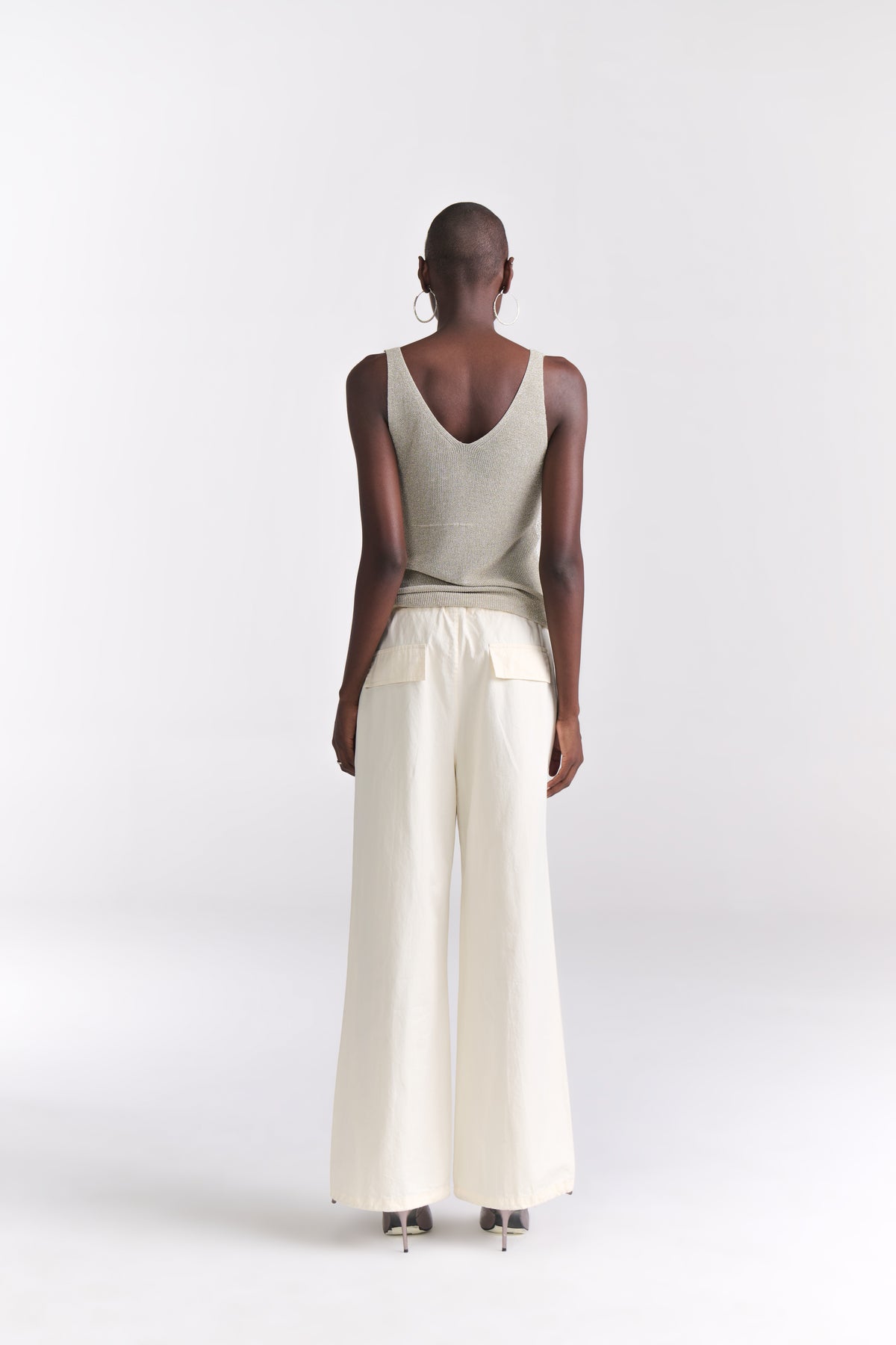 Beige Rhinestone Knit Tank Top