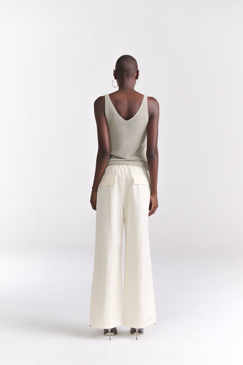 Beige Rhinestone Knit Tank Top