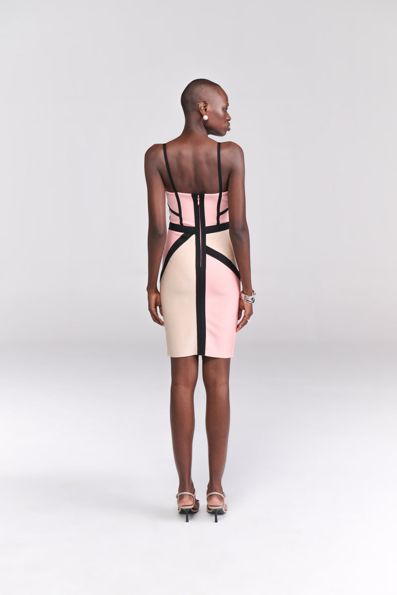 Soft Blush and Nude Colourblock Bodycon Dress - Tastes Like Couture