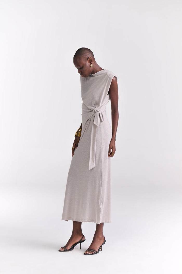 Grey Maxi Dress With Side Tie-Up Detail - Tastes Like Couture