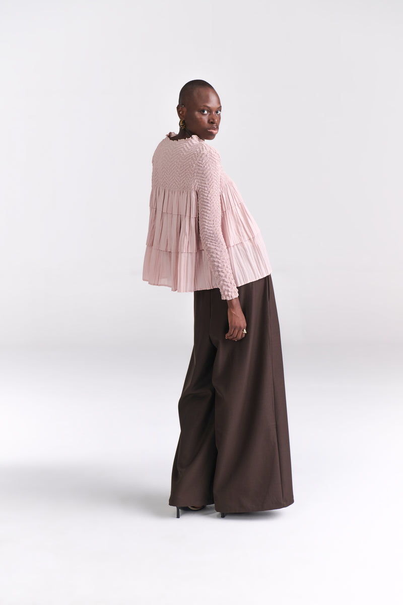 Blush Pink Crinkled Full Sleeves Top