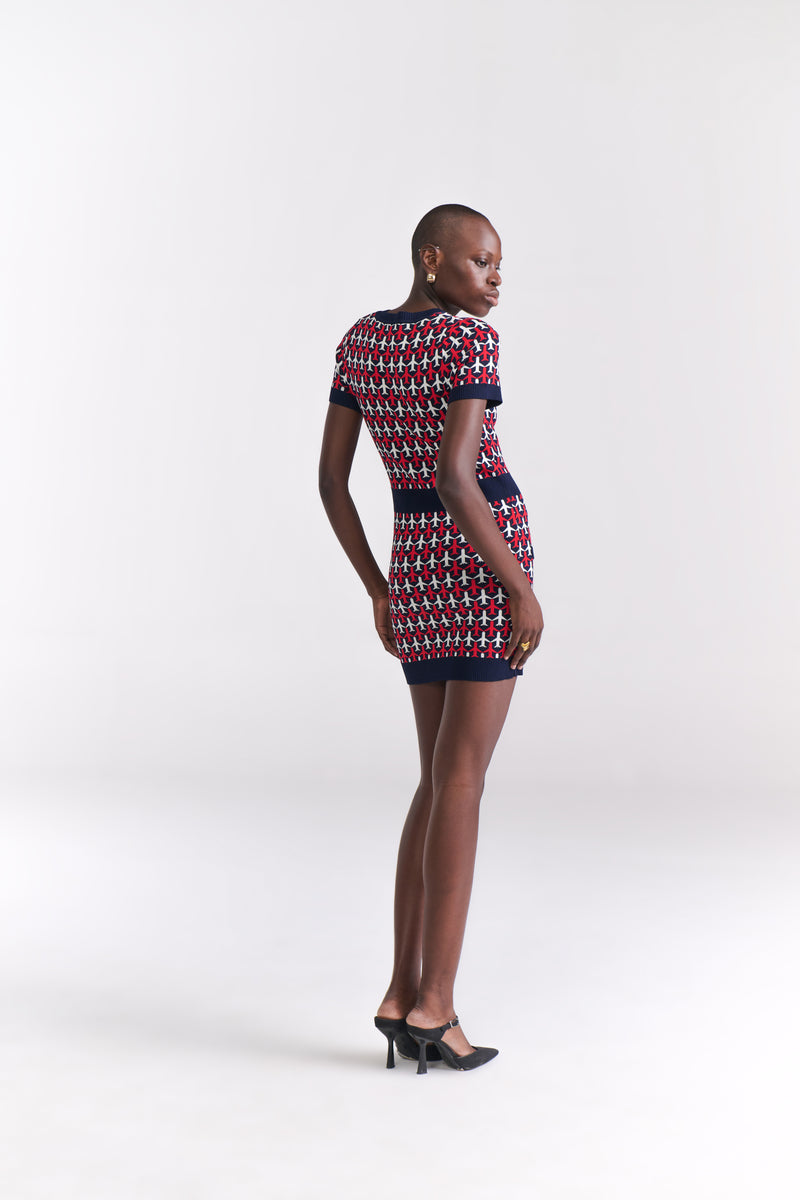 Airplane Motif Knit Dress