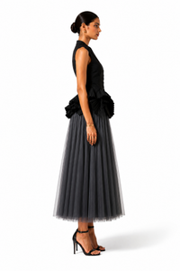 Charcoal Grey Tulle Midi Skirt