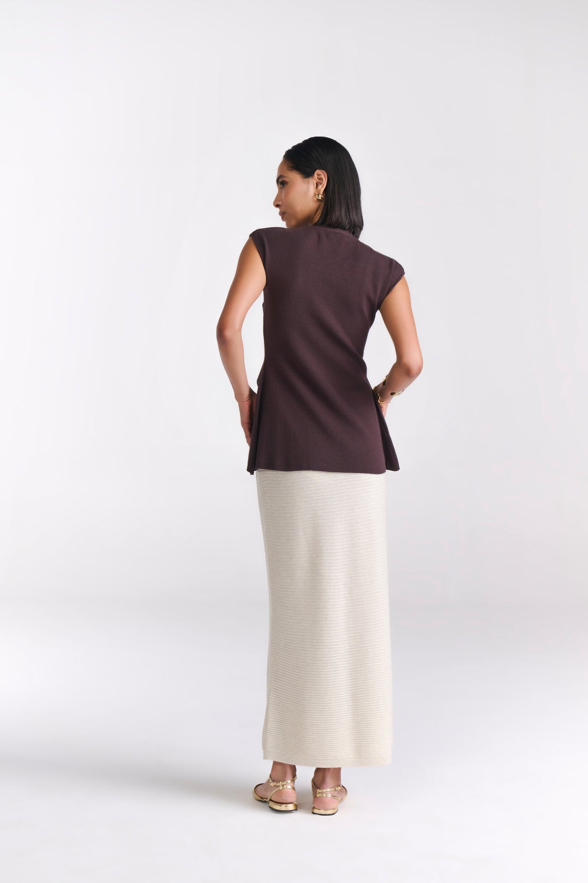 Beige Knit Midi Skirt