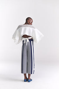 White Crop Top with Ruffled Sleeves & Back Tie-Up Detail
